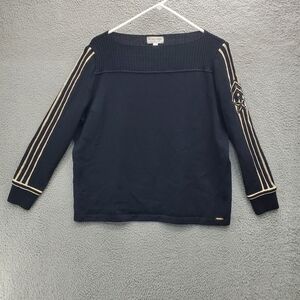 St. John Sport Sweater Marie Gray Womens Large Black Gold DAMAGED